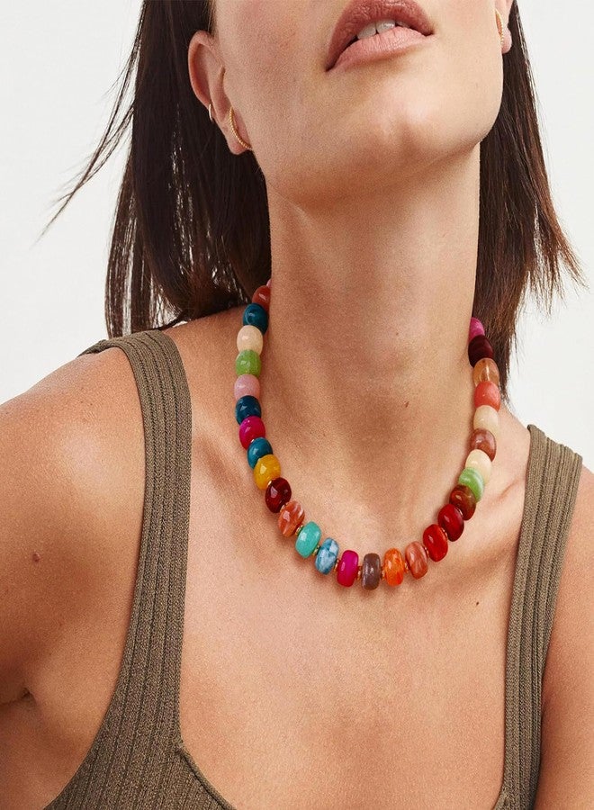 HolidayQbee Beaded Necklace for Women Boho Colorful Bead Gemstone Necklace Big Bead Necklace Fashion Trendy Summer Necklaces Jewelry Gifts - Image 4
